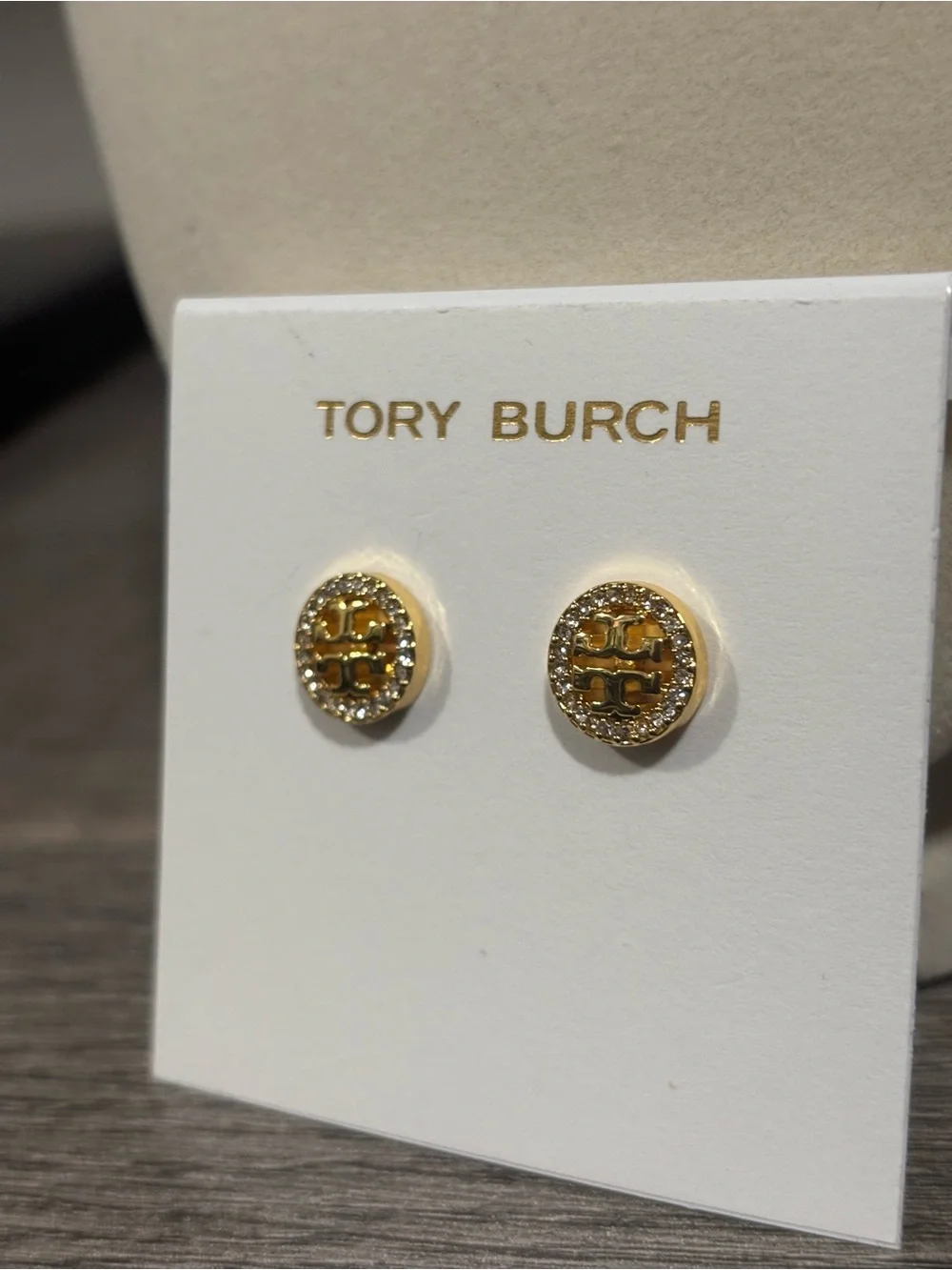 NWOT Tory Burch Icon Pave’ Stud Earrings
